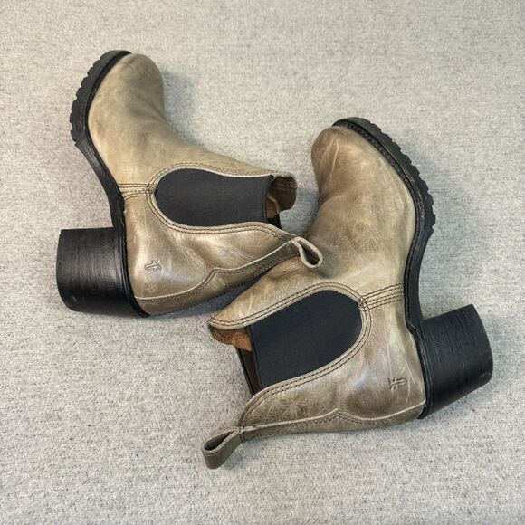 Frye Chelsea Boots Women 9 Brown Sabrina 2" Heel Vibram Sole Distressed Western - Picture 5 of 8